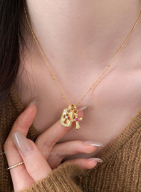 中古双十字架方牌吊坠项链女款