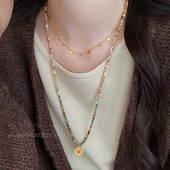 波西米亚风美拉德虎眼石串珠项链女秋冬复古气质高级感长款 毛衣链