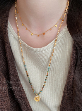 波西米亚美拉德虎眼石串珠项链