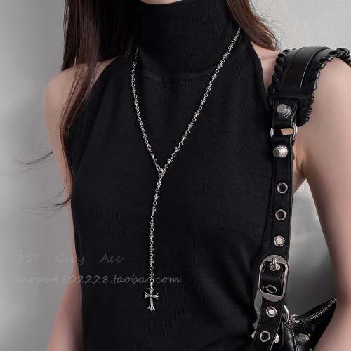 十字架流苏项链女小众设计加长款