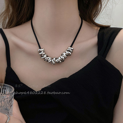 ins冷淡风黑绳不规则金属项链