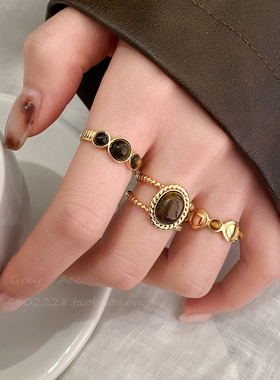 美拉德虎眼石金色戒指女款轻奢