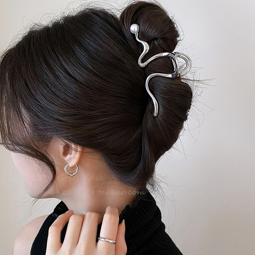 ins冷淡风波浪线条珍珠大号发夹