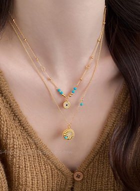 金色叠戴吊坠项链2025新款毛衣链