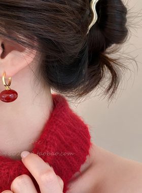 法式红色耳环女2026新款爆款耳坠小众高级感港风复古新年耳钉耳饰