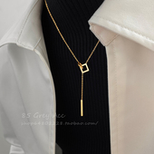 钛钢几何方形流苏吊坠项链女气质高级感毛衣链小众设计脖颈链配饰