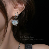 2026年新款 蓝色爱心耳环女秋小众设计感冷性风耳坠高级感气质耳饰