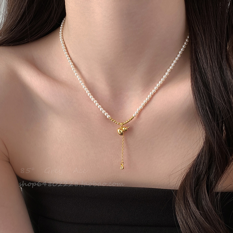 施家质感小米珍珠金葫芦项链女ins风小众设计轻奢气质百搭锁骨链
