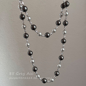 设计款 锁骨链颈链 施家珍珠拼色叠戴项链女轻奢气质毛衣链2026新款