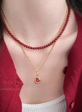 复古新年红色项链女新款高级感