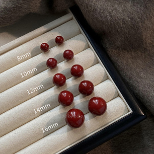 安可拉红豆豆珍珠耳钉女复古港风气质高级感耳环轻奢养耳洞银耳饰