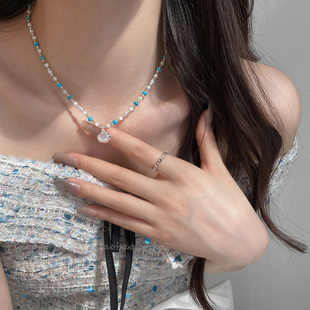 多色珍珠绿珠串珠欧泊石项链女2026年夏季新款爆款锁骨链气质颈链