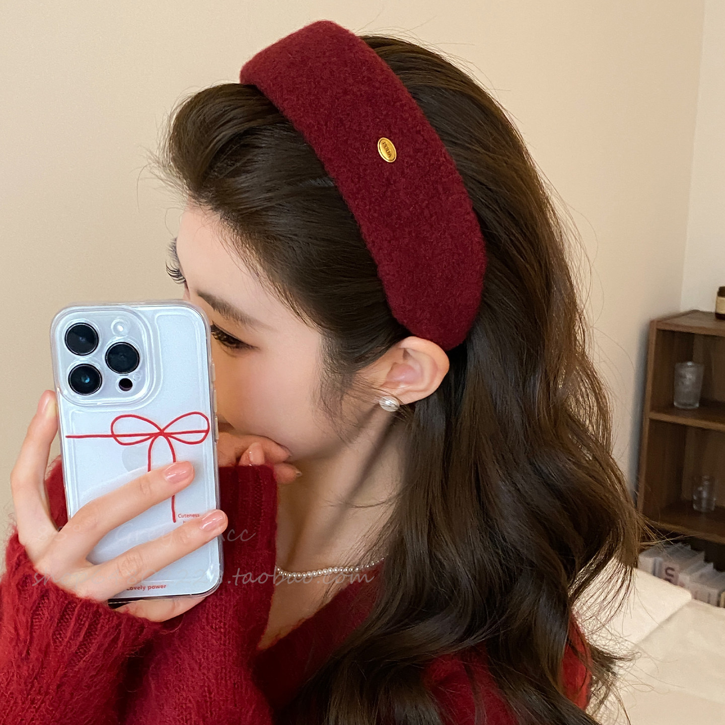 红色金标宽边毛呢发箍女复古港风高级感头箍日常外戴新年气质发饰,饰品/流行首饰/时尚饰品新,发饰,淘宝优惠券,粉丝福利购,淘宝优惠卷