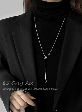 85度灰简约小众设计感长款卫衣项链女ins冷淡风毛衣链锁骨链配饰