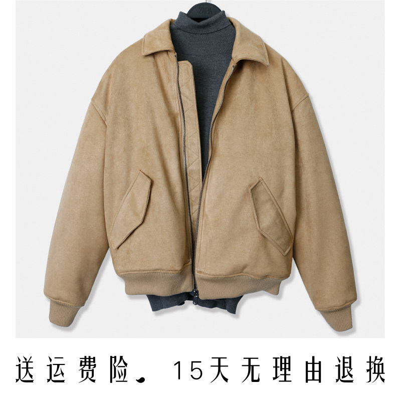 绒面质感宽松拉链飞行员棉服夹克