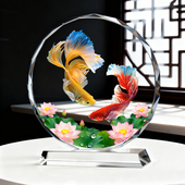 双锦鲤图摆件年年有余莲花鲤鱼运财聚财客厅办公室电视柜家居摆台