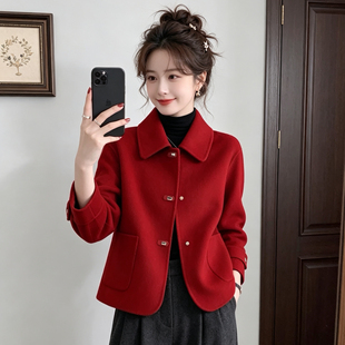 高端毛双面毛呢大衣女2026年秋冬外套小个子气质简约短款休闲