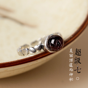 天然珍藏级超七紫发晶满顺发晶戒指三轮骨干红紫水晶尾戒高档小巧