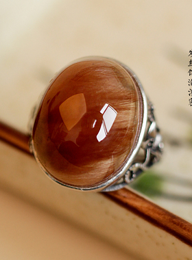 天然红发晶活血招财戒指招财