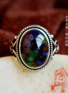 天然凤凰石戒指名族风油画