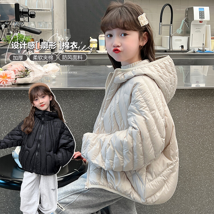 女童洋气冬装加短款厚棉衣中大童加厚羽绒棉服新中式中长款外套潮