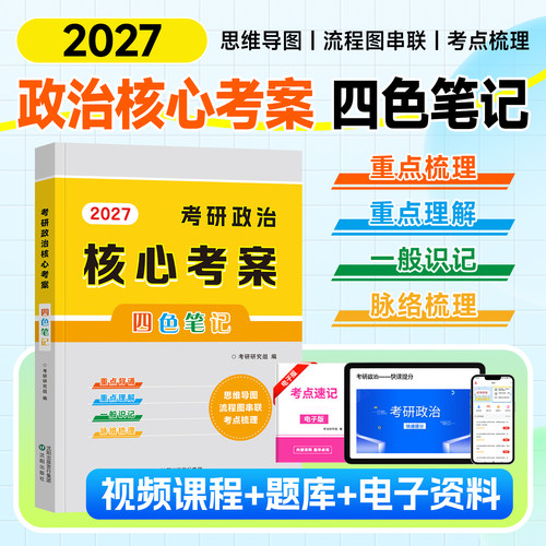 现货2027考研政治核心考案四色笔记思维导图历年真题试卷101思想政治理论考点背诵笔记2026年核心教案小黄皮书资料可搭徐涛肖秀荣