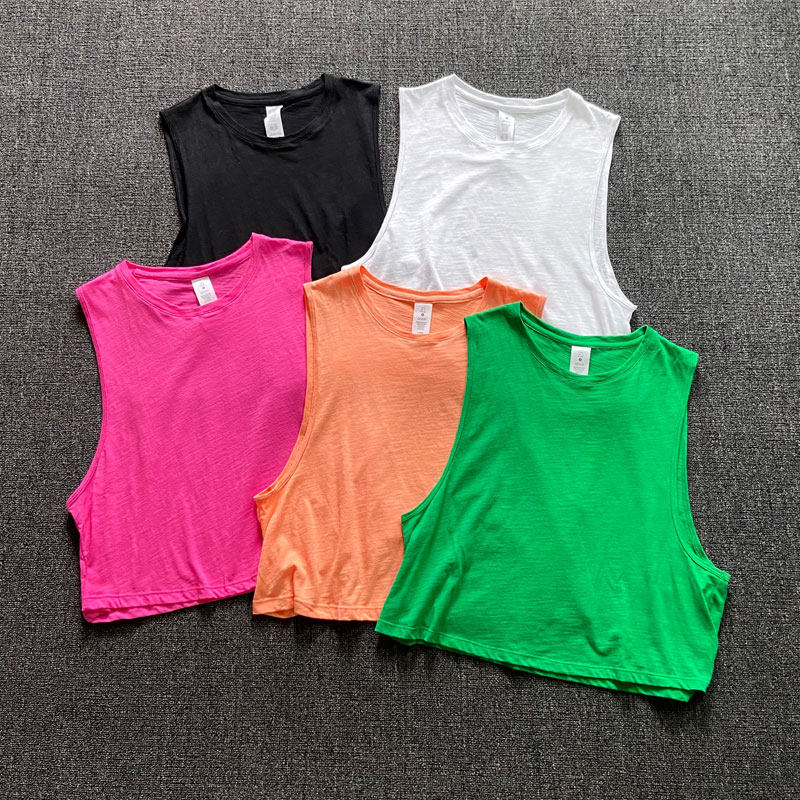 运动背心女圆领无袖宽松透气速干健身衣瑜伽服罩衣休闲户外T恤