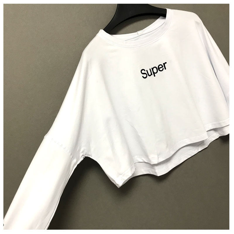 字母斗蓬上衣运动舞蹈露脐宽松罩衣透气快干休闲户外长袖T恤健身|ruв категории спортивный костюм/досуг одежды, спортивный свитер/свитер - от Buy2taobao.com для оказания профессиональной услуги покупки агента Taobao