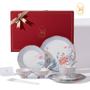 碗碟套装结婚送新人礼物盘子碗套装组合家用陶瓷碗入宅潮州餐具