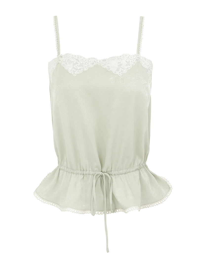 Light green lace-trimmed camisole top with drawstring waist
