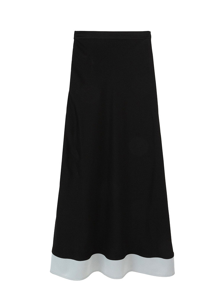 Black skirt with white hem displayed against a white background