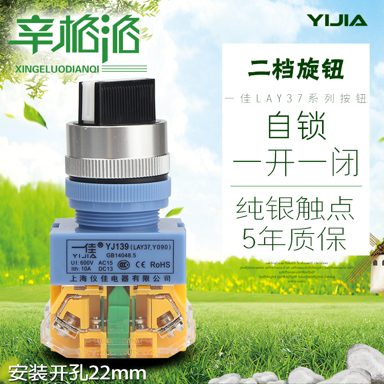 一佳YJ139-LAY37-11x21自鎖二檔旋轉按鈕波段開關一開一閉Y090NP4
