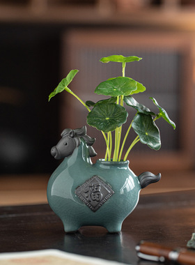 创意陶瓷小福马小花器花盆马年