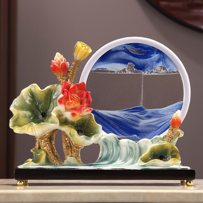 荷花鱼新中式流沙画沙漏客厅玄关隔断装饰品摆件乔迁新居结婚礼物图片