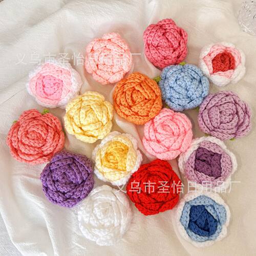 成品手工编织玫瑰花仿真花编织花