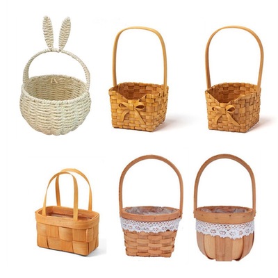 38节女神节木片手提篮子藤编花筐