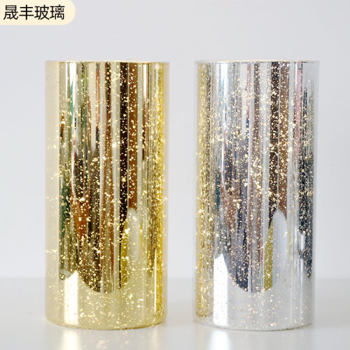 简约电镀碎银玻璃蜡烛杯透明