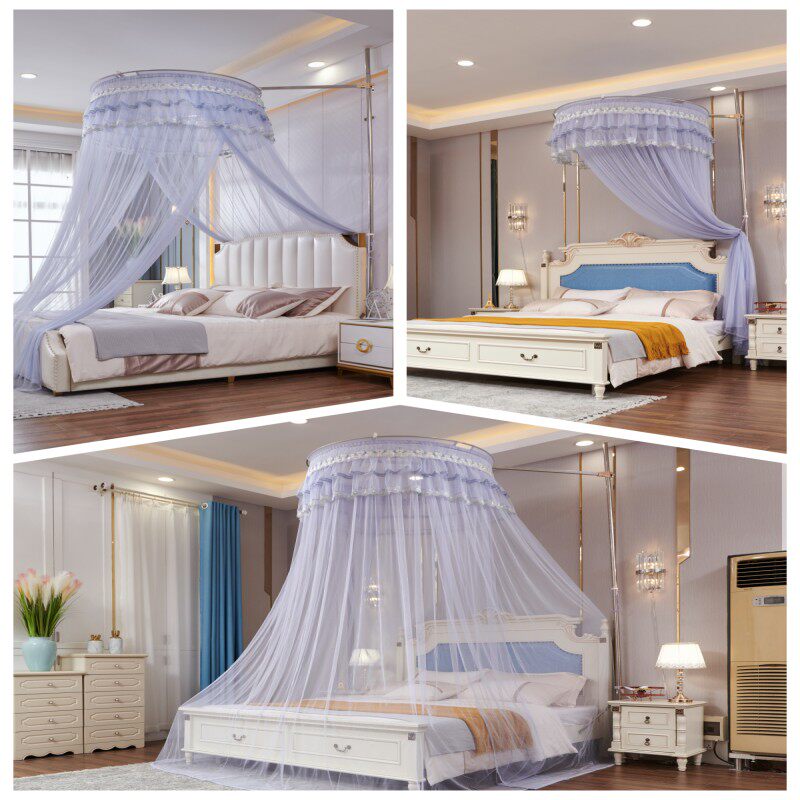 2026新款天地杆免打孔蚊帐不锈钢支架伸缩升降蚊帐家用圆顶蚊帐