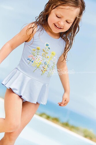 5现货  英国正品NEXT 夏季女宝宝女童蓝色绣花裙摆连体泳衣