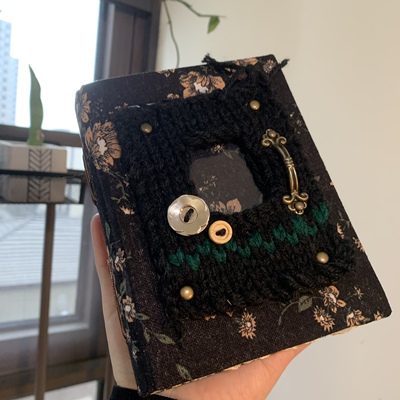 手工自制棒针织元素轻复古手帐本junk journal手撕边染纸内页