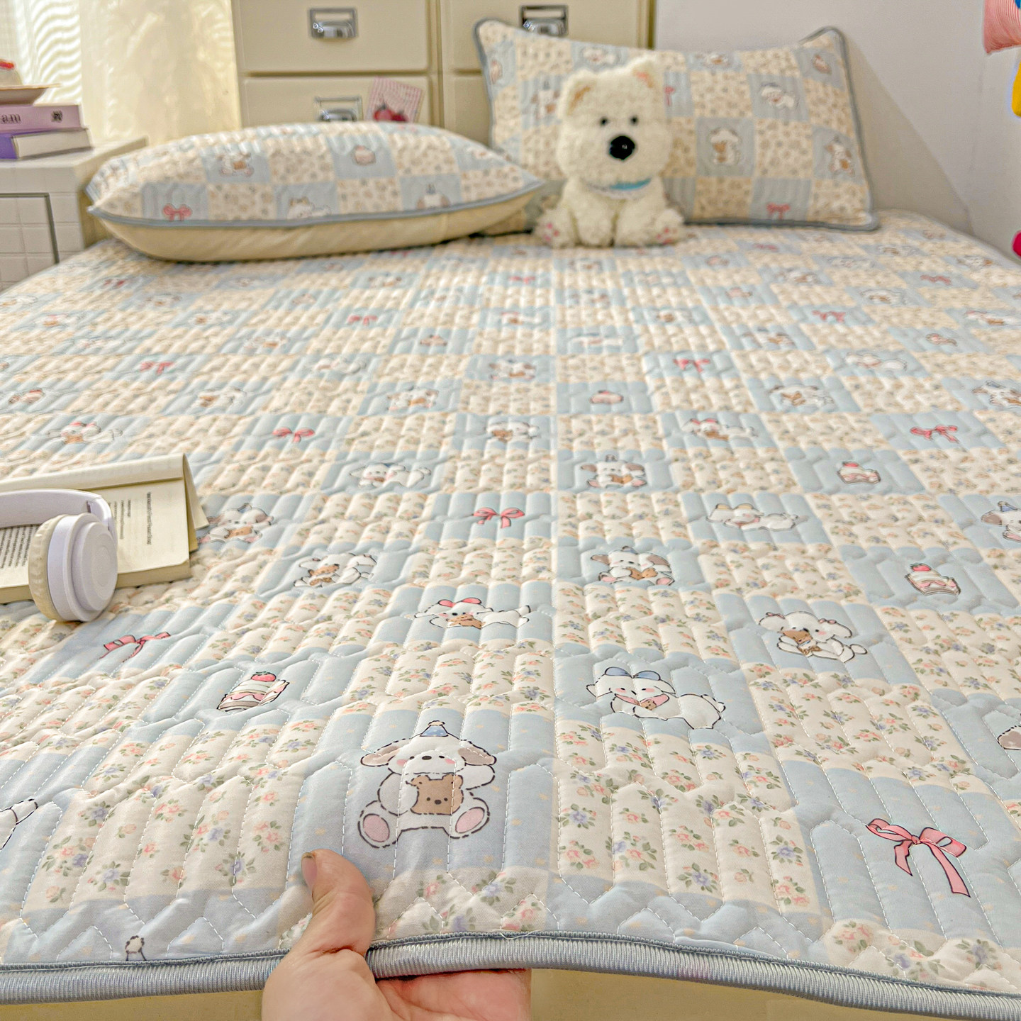 卡通凉感丝乳胶凉席床单三件套单双人学生可折叠凉感冰丝席软席子