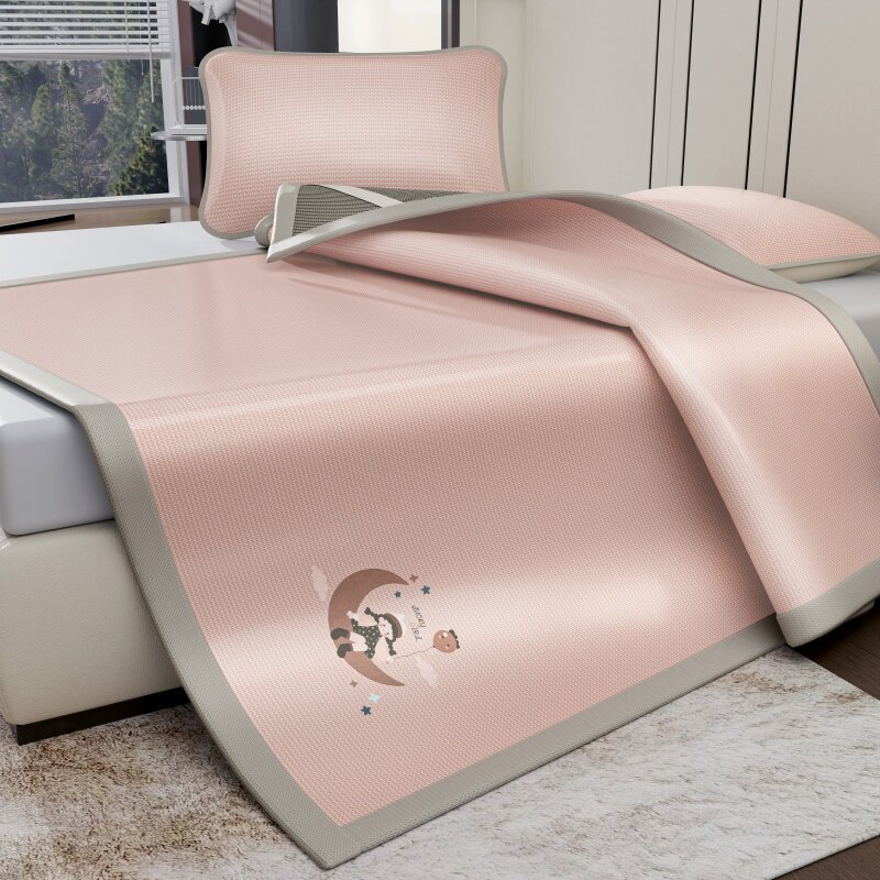 卡通碳光冰丝凉席床单枕套三件套可机洗单双人学生家用可折叠软席