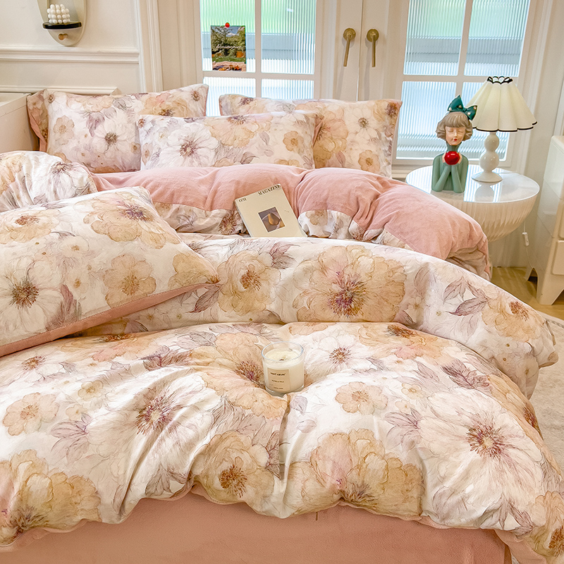 加厚磨毛全棉加牛奶绒四件套纯棉床单床笠被套双面棉加绒加大被罩