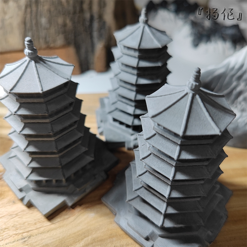 将作手造水泥摆件鱼缸造景应县木塔释迦塔古建筑沙盘微景观