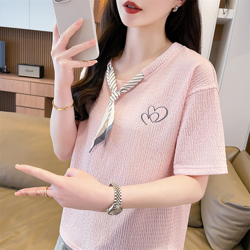 设计感短袖t恤女2025新款夏季韩版宽松小众初中生百搭蝴蝶结上衣