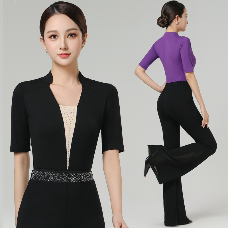新款现代舞练功服形体训练套装女仪态礼仪高级感导师走秀连体上衣