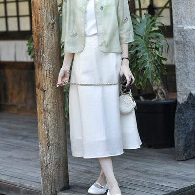 文艺百搭A摆纯色半身裙