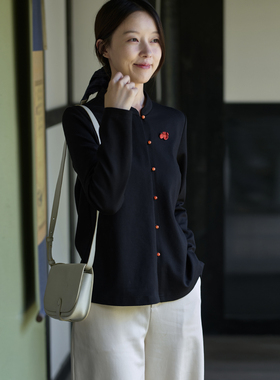 25QDA-110【红笺小字】前世今生复古文艺立领简约直门襟针织T恤