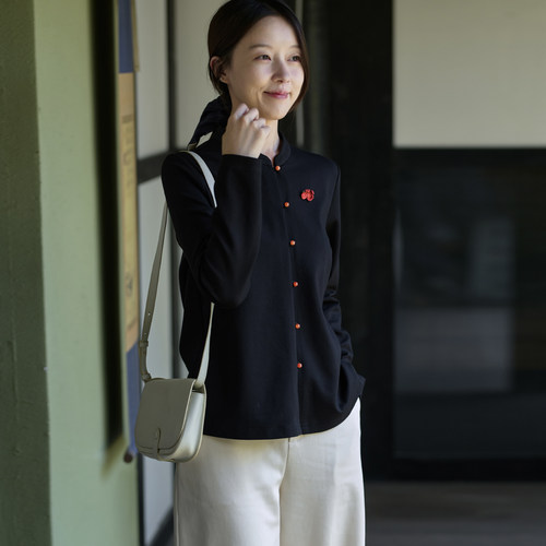 文艺立领简约直门襟针织T恤