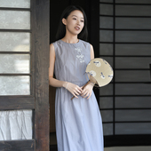 228 紫藤云木 前世今生温婉文艺圆领无袖 25CXC 绣花修身 连衣裙